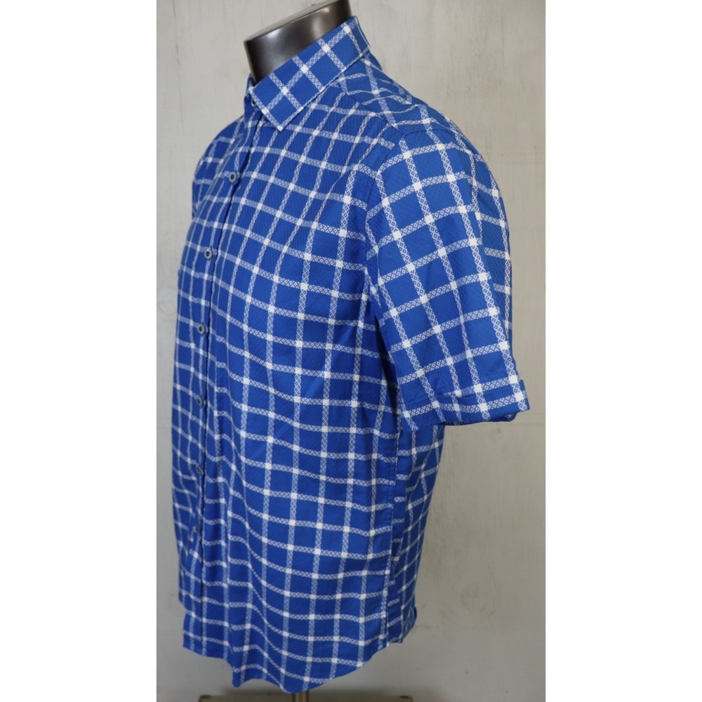 Mens Robert Graham Short Sleeve Button Front Shirt Blue White Diamond Size M - Picture 3 of 8